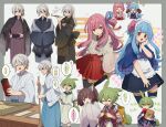  >_< 1boy 4girls \||/ apron back_bow bag bell black_skirt black_thighhighs blue_hair blue_hakama blue_kimono blue_ribbon blunt_bangs border bow bright_pupils broom candy_apple clenched_hands collage commentary_request corn_kuten cropped_legs cropped_torso dress eating egasumi floating_hair floral_print flower_knot food frilled_apron frills geki gloom_(expression) gradient_ribbon green_hair green_sailor_collar green_socks grey_border hair_bell hair_ornament hair_ribbon hair_rings hakama hand_fan hand_fan_writing hand_on_own_cheek hand_on_own_face haori headgear highres holding holding_bag holding_broom holding_fan holding_food holding_smoking_pipe holding_sword holding_weapon iori_yuzuru jacket jacket_on_shoulders japanese_clothes jingle_bell katana kimono kiseru kneehighs kotonoha_akane kotonoha_aoi light_blush long_hair long_sleeves looking_at_viewer low_ponytail maid maid_headdress multiple_girls multiple_views neck_ribbon obi obijime omikuji one_side_up open_mouth outside_border own_hands_together pink_hair pleated_skirt ponytail print_kimono purple_ribbon red_eyes red_kimono red_ribbon red_skirt ribbon sailor_collar sash shawl sheath sheathed short_kimono short_sleeves siblings sidelocks single_hair_ring sisters skirt sleeves_rolled_up smile smoke smoke_trail smoking_pipe socks sweatdrop sword thighhighs touhoku_kiritan translation_request twintails twitter_username unmoving_pattern voiceroid voicevox wa_maid waist_bow watermark weapon white_apron white_dress white_hair white_kimono white_pupils wide_sleeves yagasuri yellow_bow yellow_eyes yukata zundamon 