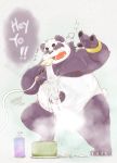  2020 96panda 96panda_hk absurd_res alp_(tas) anthro bathing convenient_censorship eyes_closed fur giant_panda hi_res humanoid_hands kemono male mammal moobs nipples overweight overweight_anthro overweight_male purple_body purple_fur solo text tokyo_afterschool_summoners ursid video_games water wet white_body white_fur 