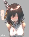  1girl aiguillette akicosmossakasa black_hair blush breasts commentary_request hair_ornament highres kantai_collection large_breasts nontraditional_miko red_eyes short_hair sleeveless translation_request upper_body yamashiro_(kantai_collection) 
