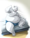  2010 4:5 anthro bed belly blush bulge clothing furniture kemono male mammal monochrome_(series) moobs overweight overweight_anthro overweight_male polar_bear sitting solo takagi_kyou underwear ursid ursine wight_bracken 