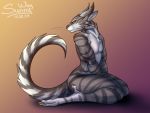  anthro artwork_(digital) charr cute_face digital_drawing_(artwork) digital_media_(artwork) felid feline female guild_wars guildwars2 horn mammal nude patreon_reward paws pinup pose solo sunny_way video_games 