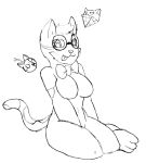  anthro big_breasts black_and_white bow_tie breasts coconut_island_(copyright) domestic_cat eyewear featureless_breasts felid feline felis female glasses hi_res mammal monochrome naughty_kitties simple_background sitting smile solo tongue tongue_out traditional_media_(artwork) unknown_artist video_games white_background 