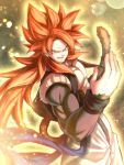  1boy aura blue_eyes come_at_me_bro dragon_ball dragon_ball_gt fur gogeta highres looking_at_viewer male_focus mattari_illust metamoran_vest monkey_tail muscle open_mouth pants red_hair smile solo spiked_hair tail white_pants 