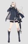  1girl an-94_(girls_frontline) blue_eyes boots breasts closed_mouth girls_frontline gloves gun hairband highres holding holding_gun holding_weapon jacket long_hair silver_hair very_long_hair weapon 