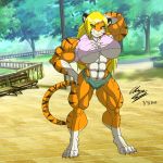  1:1 abs anthro breasts clothing felid female hair lunardiaries mammal muscular muscular_anthro muscular_female pantherine solo tabytha_starling tiger torn_clothing 