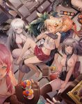  6+girls :d absurdres ahoge animal_ear_fluff animal_ears arknights bangs black_shorts black_skirt blonde_hair blue_eyes blue_poison_(arknights) breasts chinese_commentary commentary_request dutch_angle eunectes_(arknights) female_doctor_(arknights) finger_in_mouth fox_ears gavial_(arknights) grey_eyes greythroat_(arknights) highres huge_filesize indoors jinjide_shaonian large_breasts long_hair miniskirt multiple_girls nipples open_mouth orange_eyes orange_hair out_of_frame pink_hair pleated_skirt pussy short_hair shorts silver_hair skirt skirt_up small_breasts smile thighhighs thighs tomimi_(arknights) vermeil_(arknights) zettai_ryouiki 