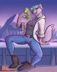  anime anthro bottomwear brand_new_animal clothing coat eyewear female goggles lab_coat mammal marie_itami mink mustela mustelid musteline nicnak044 pants pinup pose solo studio_trigger topwear 