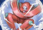  absurdres alternate_form black_sclera commentary commentary_request crossed_arms curled_up deoxys deoxys_(defense) energy gen_3_pokemon highres matsumoto_(ma_tsuya) mythical_pokemon no_humans pokemon pokemon_(creature) shiny white_eyes 