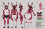  anthro antlers backsack balls big_butt butt cervid cervine english_text genitals girly green_eyes hi_res honey_(stagshack) hooves horn male mammal model_sheet nude penis presenting raised_tail solo stagshack text thick_thighs wide_hips 