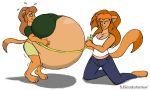  anthro belly big_belly breasts cjshadorunner cleavage clothed clothing daryl_vecat domestic_cat duo felid feline felis female hyper hyper_belly inflation mammal neve_vecat tape_measure 