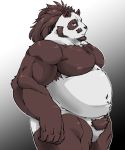  2020 anthro belly black_body black_fur exe_exem fur giant_panda humanoid_hands kemono male mammal moobs musclegut navel nipples overweight overweight_anthro overweight_male pubes solo ursid white_body white_fur 