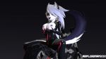  3d_(artwork) anthro big_breasts breasts canid canid_demon canine canis clothed clothing demon digital_media_(artwork) female female/female fur helluva_boss hi_res looking_at_viewer looking_back loona_(vivzmind) mammal reploidmanxxx rubber rubber_suit solo source_filmmaker white_body white_fur wolf 