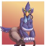 1:1 anthro avian beak bird blush bow_(weapon) breasts breath_of_the_wild cleavage clothed clothing cooliehigh crossgender female green_eyes hi_res mtf_crossgender nintendo non-mammal_breasts ranged_weapon revali rito scarf solo the_legend_of_zelda video_games weapon 