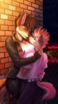  2020 9:16 anthro better_version_at_source blue_eyes breasts canid canine canis claws clothed clothing colored detailed detailed_background detailed_fur digital_drawing_(artwork) digital_media_(artwork) digital_painting_(artwork) domestic_dog draynd duo english_text female female/female fur glowing hair hi_res hyaenid mammal motel night rizonik shaded shirt short_hair size_difference text topwear watermark wolf yellow_eyes 
