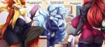  alolan_ninetales ambiguous_gender anthro anthrofied breasts butt canid canine clothed clothing delphox detailed_background ear_piercing ear_ring english_text female hi_res mammal mleonheart nintendo piercing pok&eacute;mon pok&eacute;mon_(species) reading regional_form_(pok&eacute;mon) text video_games zoroark 