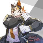  1:1 anthro clothing felid grin live-a-hero male mammal mask muscular muscular_anthro muscular_male necktie pantherine raiki relax_lion smile solo suit tiger 