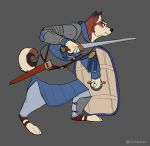  2020 action_pose angry anthro armor canid canine canis chainmail clothed clothing domestic_dog dungeons_and_dragons frown fully_clothed hasbro hi_res husky kentaro knight male mammal melee_weapon nordic_sled_dog pose shield solo spitz sword thelivingtrashcan warrior weapon wizards_of_the_coast 