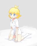  1boy ahoge akasaka_(qv92612) bangs blonde_hair blush breast_pocket clemont_(pokemon) collarbone collared_shirt commentary_request eyebrows_visible_through_hair full_body hand_on_own_thigh kneeling male_focus open_mouth pocket pokemon pokemon_(game) pokemon_xy shirt short_sleeves sketch socks solo tongue white_legwear white_shirt 