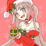  1girl blue_eyes blush breasts brittany_shrewsbury christmas cleavage long_hair looking_at_viewer open_mouth smile solo twintails wild_arms wild_arms:_million_memories 