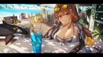  4girls absurdres aer7o ak_5_(girls_frontline) banana bangs beach bendy_straw bikini boardwalk box breast_rest breasts brown_hair chin_rest collarbone cup dappled_sunlight drinking_glass drinking_straw eyewear_on_head food front-tie_bikini front-tie_top fruit girls_frontline gun hair_ornament hairclip highres inflatable_toy inflatable_whale ivy js_9_(girls_frontline) kac-pdw_(girls_frontline) large_breasts letterboxed long_hair looking_at_viewer low_twintails mechanical_arms multiple_girls ocean outdoors parasol photo_(object) picnic_table plant potted_plant pov_across_table pp-19_(girls_frontline) red_eyes rubber_duck sitting smile solo_focus stirring_rod string_of_light_bulbs summer sunglasses sunlight swimsuit table twintails umbrella very_long_hair weapon wind_chime wooden_floor yellow-tinted_eyewear 