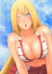  1girl ass bikini blonde_hair blue_eyes blush boruko boruto:_naruto_next_generations boruto:_naruto_the_movie breasts cowboy_shot eeshin_(eishin5584) from_behind genderswap genderswap_(mtf) heart large_breasts long_hair looking_at_viewer looking_back naruto naruto_(series) parted_lips sexy_no_jutsu skindentation solo swimsuit twintails uzumaki_boruto whisker_markings 