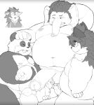  2020 absurd_res anthro balls belly blush cricetid elephant elephantid erection eyes_closed eyewear genitals giant_panda glasses group hamster hi_res kemono kemonofluffy male male/male mammal monochrome moobs navel nipples overweight overweight_male penis proboscidean rodent tongue tongue_out ursid 