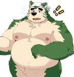  ! 2020 absurd_res anthro belly bhtoss black_nose blush canid canine canis domestic_dog fur green_body green_fur hi_res humanoid_hands kemono live-a-hero male mammal mokdai moobs nipples overweight overweight_anthro overweight_male simple_background solo video_games white_background 