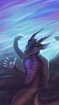  2020 9:16 anthro claws digital_media_(artwork) dragon grass hi_res horn looking_at_viewer male membrane_(anatomy) membranous_wings neotheta purple_eyes scales scalie sitting smile solo western_dragon wings 