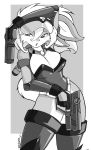  2007 anthro breasts clothing dual_wielding female gloves gun hair handwear holding_gun holding_object holding_weapon lagomorph leporid mammal monochrome open_mouth rabbit ranged_weapon shonuff simple_background solo weapon 