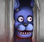  2015 animatronic black_nose bonnie_(fnaf) five_nights_at_freddy&#039;s here&#039;s_johnny lagomorph leporid long_ears machine male mammal meme open_mouth parody purple_body purple_eyes purple_inner_ear rabbit rape_face ribbons robot sketchingsands solo stephen_king_(copyright) teeth the_shining video_games 