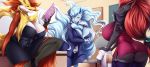  absurd_res alolan_ninetales anthro anthrofied big_breasts big_butt black_body blue_body book breasts butt canid canine classroom cleavage clothed clothing delphox detailed_background ear_piercing ear_ring english_text female fur garter_straps group hair hi_res larger_female legwear mammal mature_female mleonheart nintendo panties piercing pok&eacute;mon pok&eacute;mon_(species) reading red_hair regional_form_(pok&eacute;mon) school size_difference text thigh_highs underwear video_games yellow_body yellow_fur zoroark 