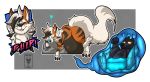  2020 3_toes absurd_res anthro anubian_jackal arcanine awoogasm belly big_belly black_body blue_eyes blue_tongue bluemoon_the_lycanine bodily_fluids canid canine canis cel_shading claws digital_media_(artwork) duo ebony_(awoogasm) feral fluffy fur hi_res hybrid internal jackal licking licking_lips lycanroc male male/male male_pred male_prey mammal multicolored_body multicolored_fur nintendo oral_vore orange_body orange_fur pok&eacute;mon pok&eacute;mon_(species) simple_background size_difference smile stomach stomach_acid swallowing toes tongue tongue_out video_games vore white_body white_fur 