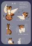  2018 absurd_res annoyed chest_tuft chimera chisara circus_of_anya domestic_cat felid feline felis hi_res japanese_text kemono luca_(chisara) male mammal missing_arm model_sheet sensei_(chisara) singing text translation_request tuft winged_arms wings 
