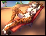  aife_(wolfpack67) anthro beach beach_chair beverage big_breasts black_border border braided_hair breasts brown_hair chair curvy_figure evergreen_tree eyewear felid female furniture genitals hair huge_breasts mammal nipples nude outside palm_tree pantherine pubes pussy raised_leg seaside sitting solo stripes sunglasses thick_thighs tiger tree voluptuous wide_hips ziggie13 