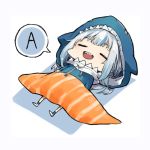  1girl a bangs food gawr_gura hololive hololive_english lying on_back open_mouth sleeping speech_bubble sushi white_hair zaffiro 