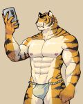  anthro asian_clothing clothing east_asian_clothing felid fundoshi japanese_clothing jetticyn male mammal pantherine phone solo tiger underwear 