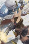  1girl black_legwear blue_eyes blue_hair breasts commentary_request gloves gun highres long_hair looking_at_viewer maria_traydor skirt solo star_ocean star_ocean_anamnesis star_ocean_till_the_end_of_time thighhighs uutan_(shibainu_kakumei) weapon winter_clothes 