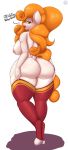  anthro big_butt butt clothing dialogue equid equine female freckles hair hasbro hi_res legwear looking_back mammal my_little_pony nexcoyotlgt orange_eyes orange_hair rear_view simple_background solo thigh_highs white_background 
