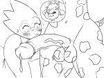  2020 4:3 alphys anthro balls black_and_white bodily_fluids breasts clothed clothing cum duo erection female fur furry_prince genital_fluids genitals hair hi_res male male/female mammal monochrome nude penis scalie simple_background sketch undertale video_games 