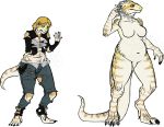  2015 5_fingers agamid alpha_channel anthro bearded_dragon breasts carolzilla clothing digitigrade female fingers lizard navel non-mammal_breasts reptile scalie simple_background slightly_chubby solo standing stripes surprise torn_clothing transformation transparent_background weight_gain yellow_eyes 