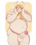  4:5 absurd_res alternate_version_at_source anthro asgore_dreemurr balls barmaku belly blonde_hair blush body_hair boss_monster bovid caprine chest_hair embarrassed erection fur genitals hair hand_on_face hi_res horn humanoid_genitalia humanoid_penis male mammal nude overweight overweight_anthro overweight_male penis pubes solo undertale video_games white_balls white_body white_fur 