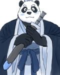  2020 4:5 anthro black_body black_fur clothing fur giant_panda hi_res kemono male mammal overweight overweight_anthro overweight_male robe simple_background solo ursid weapon white_background white_body white_fur yaki_atsuage 