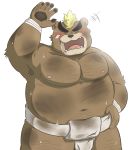  2020 anthro ashigara belly blush brown_body brown_fur clothed clothing fur hi_res hon55728 kemono male mammal moobs nipples overweight overweight_anthro overweight_male simple_background solo sumo tokyo_afterschool_summoners ursid video_games white_background 