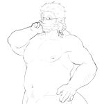  1:1 2020 belly blush eyewear genitals glasses hi_res huckle humanoid humanoid_hands live-a-hero male monochrome moobs navel nipples penis simple_background slightly_chubby solo video_games white_background xiaojishangtian 