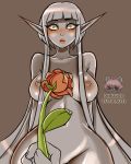  absurd_res breasts elf female flower grey_body hi_res humanoid looking_at_viewer nude plant sextember solo tutifruti_(artist) 
