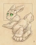  2020 4:5 anthro female flinters genitals green_eyes hi_res lagomorph leporid looking_back mammal neck_tuft nude pussy rabbit rear_view solo tuft whiskers 