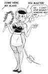  2014 anthro apron breasts chest_tuft cleavage clothed clothing dialogue english_text feather_duster female fishnet maid_uniform mammal mind_control monochrome mouse murid murine nipple_outline open_mouth ribbons rodent smile solo standing tail_ribbon text thought_bubble tincrash tuft uniform unseen_character 