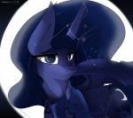  2020 armor blue_body blue_feathers blue_fur blue_mane blue_tail blue_wings clothed clothed_feral clothing cutie_mark equid feathered_wings feathers female feral friendship_is_magic fur hasbro hi_res horn looking_at_viewer mammal mane my_little_pony princess_luna_(mlp) simple_background solo teal_eyes therealf1rebird winged_unicorn wings 