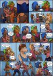  anthro blue_hair breasts brother clothed clothing comic crossdressing didelphid english_text erection_under_skirt female fight green_hair groping_breasts hair hi_res hyaenid male male/female male/male mammal marsupial murid murine pickles-hyena rat rodent sibling sister spotted_hyena striped_hyena text virginia_opossum 