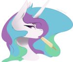 2020 absurd_res blue_mane dessert equid equine female feral food friendship_is_magic green_mane half-closed_eyes hasbro hi_res horn ice_cream looking_at_viewer mammal mane my_little_pony narrowed_eyes open_mouth pink_eyes princess_celestia_(mlp) purple_mane signature simple_background solo text therealf1rebird unicorn white_background 